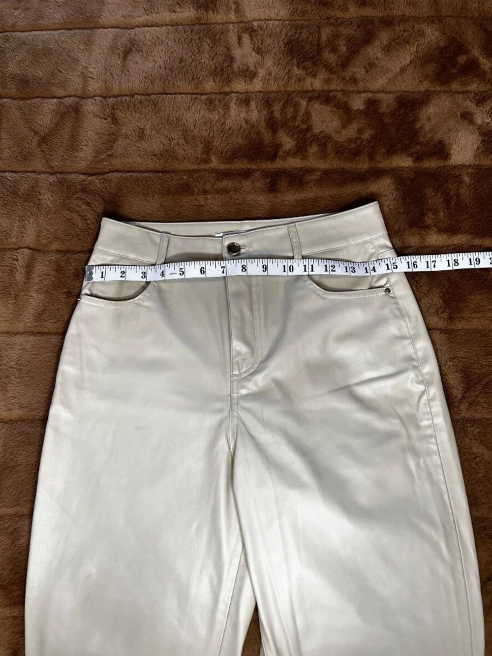 Zara Faux Leather Pants Size 4 Cream Beige High Waist Straight Leg Vegan Leather - Picture 6 of 11
